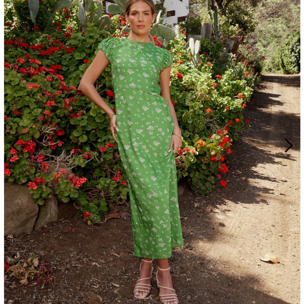 Bohme Ellianna Green Floral Maxi Dress Formal Wedding Guest Summer Vacation